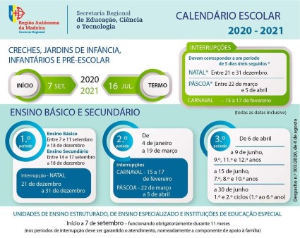 Calendário Escolar 2020/2021 - RAM
